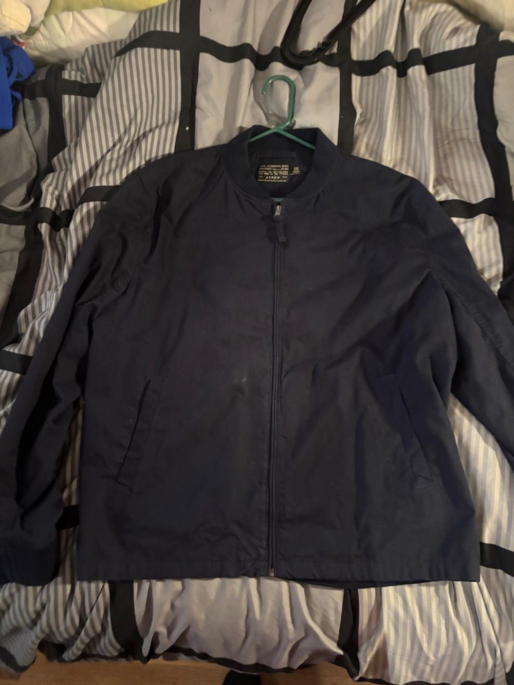 J. Crew Men's Dark Navy Bomber Jacket - Zip Front